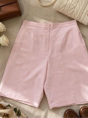 Josephine Chaus Pink Trouser Shorts Linen Silk High Rise Longline Preppy Sz 12